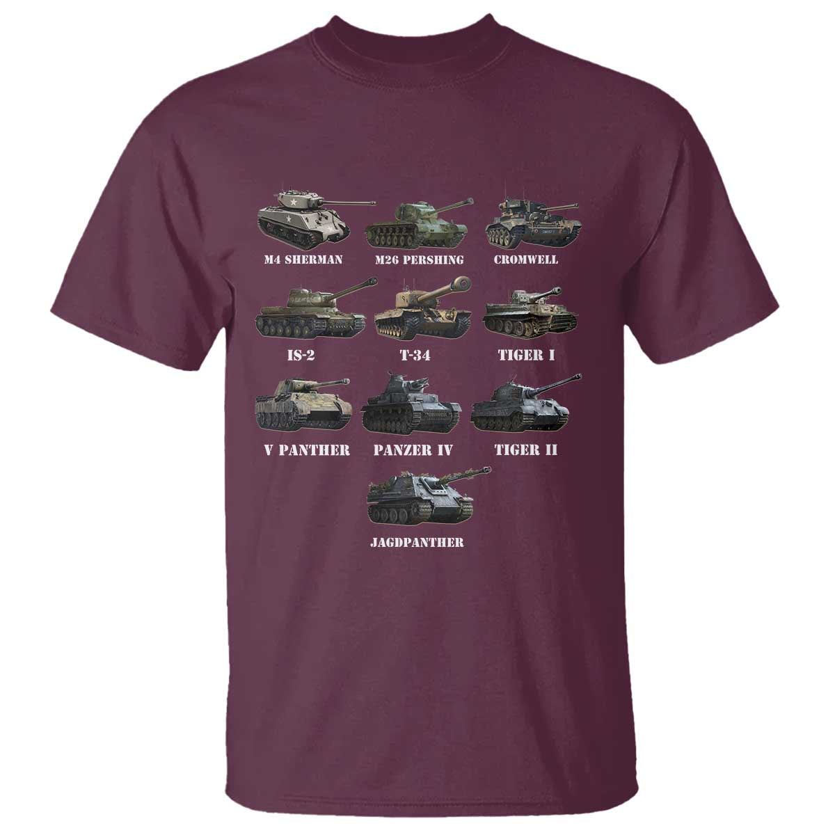 WW2 Tanks T Shirt M4 Sherman Panzer IV Tiger II T-34 History Buff