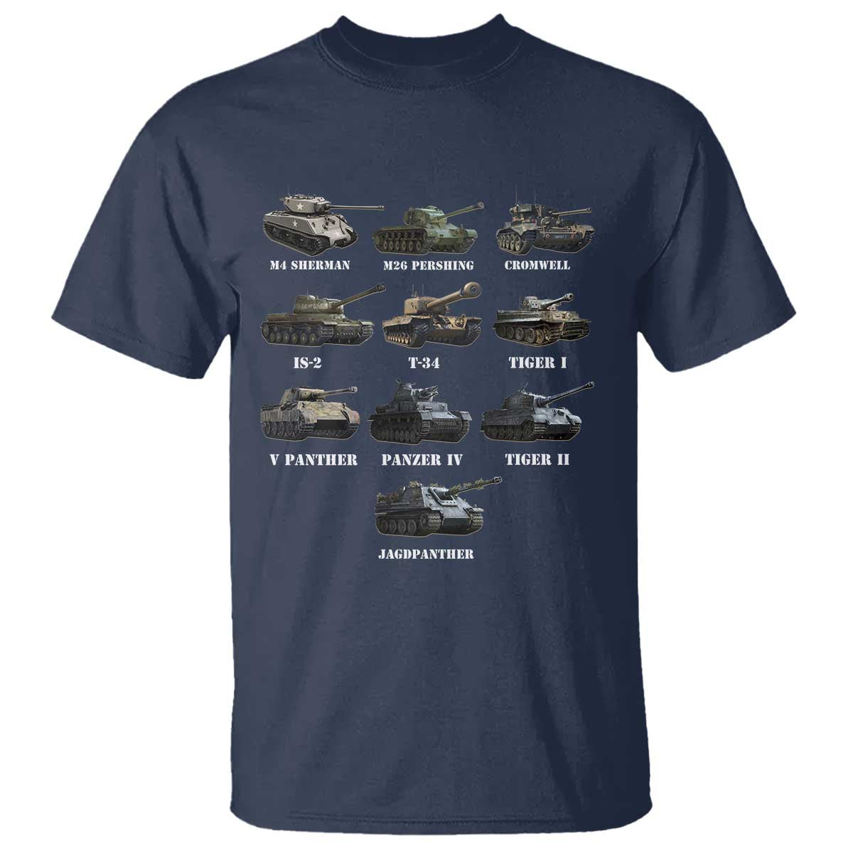 WW2 Tanks T Shirt M4 Sherman Panzer IV Tiger II T-34 History Buff