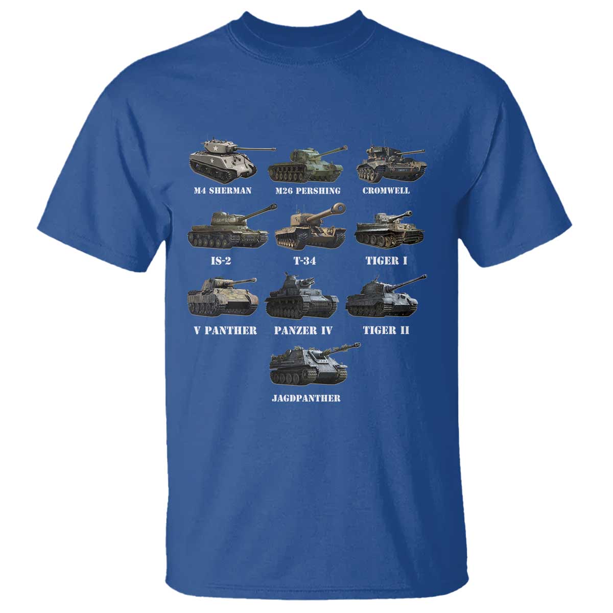 WW2 Tanks T Shirt M4 Sherman Panzer IV Tiger II T-34 History Buff