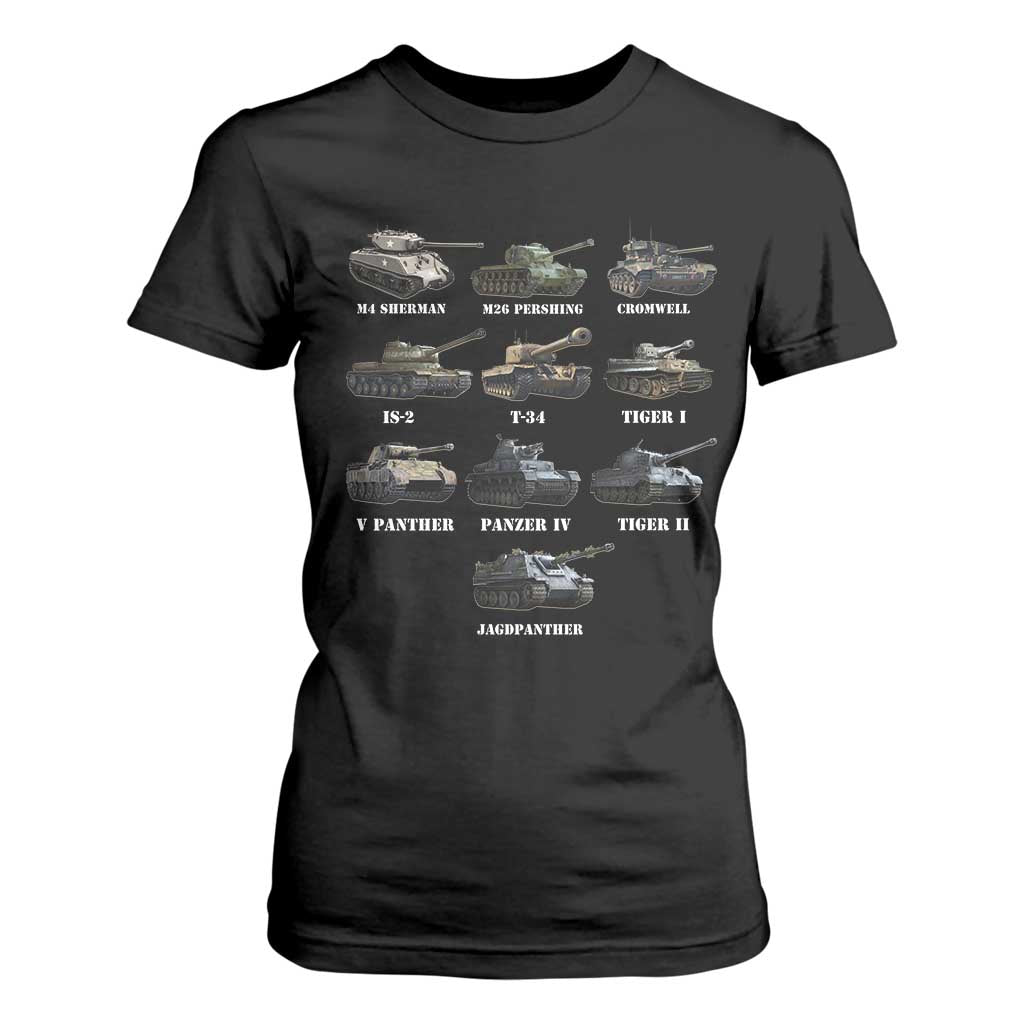 WW2 Tanks T Shirt For Women M4 Sherman Panzer IV Tiger II T-34 History Buff