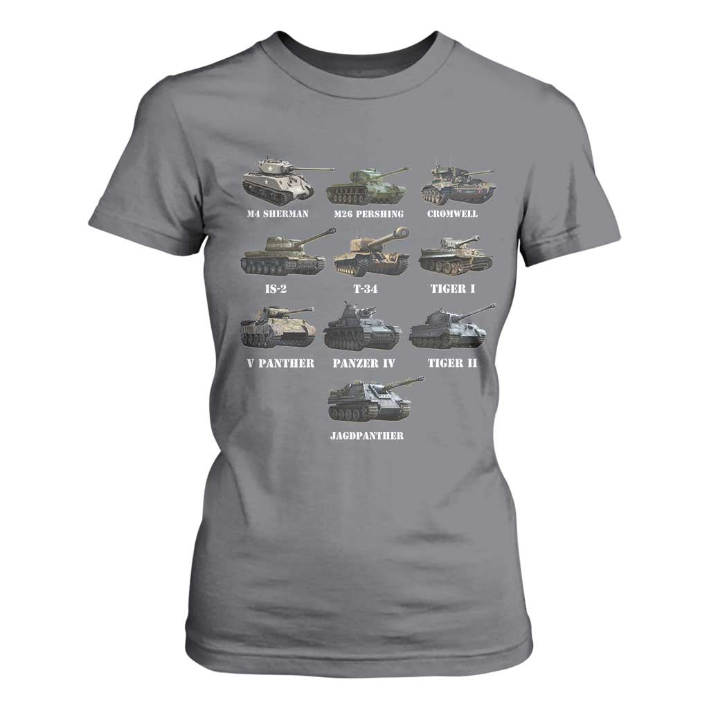 WW2 Tanks T Shirt For Women M4 Sherman Panzer IV Tiger II T-34 History Buff