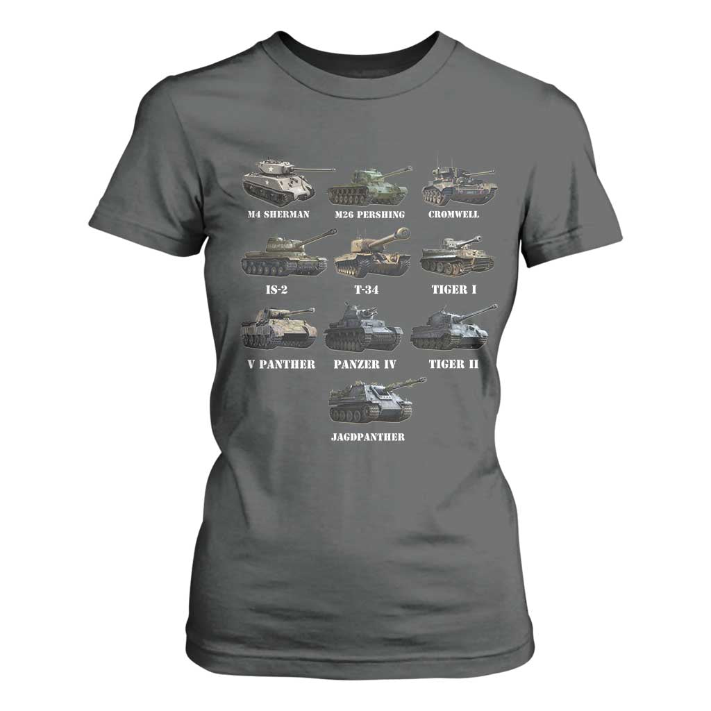 WW2 Tanks T Shirt For Women M4 Sherman Panzer IV Tiger II T-34 History Buff