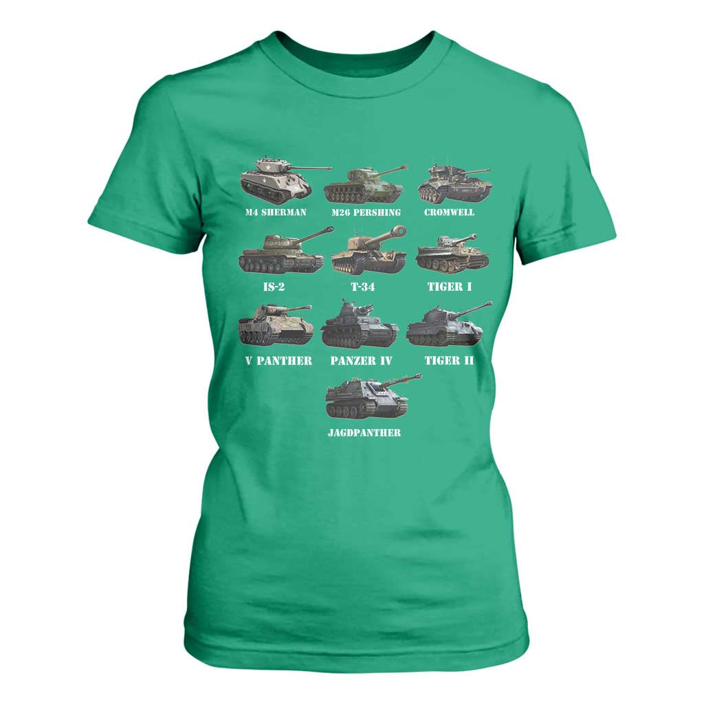 WW2 Tanks T Shirt For Women M4 Sherman Panzer IV Tiger II T-34 History Buff