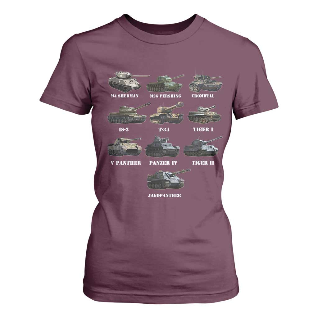 WW2 Tanks T Shirt For Women M4 Sherman Panzer IV Tiger II T-34 History Buff
