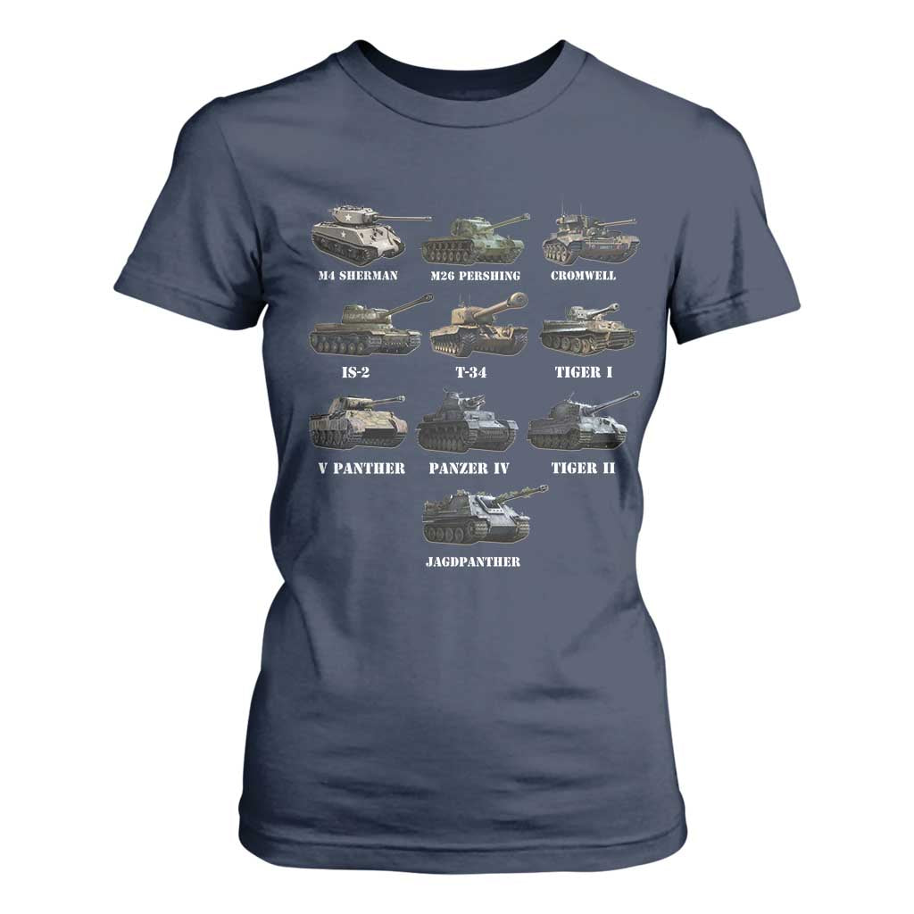 WW2 Tanks T Shirt For Women M4 Sherman Panzer IV Tiger II T-34 History Buff