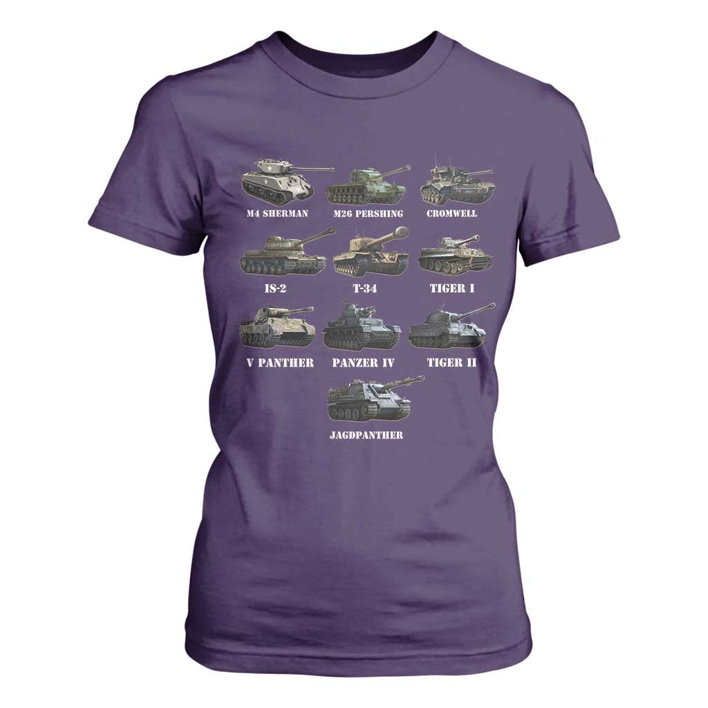 WW2 Tanks T Shirt For Women M4 Sherman Panzer IV Tiger II T-34 History Buff