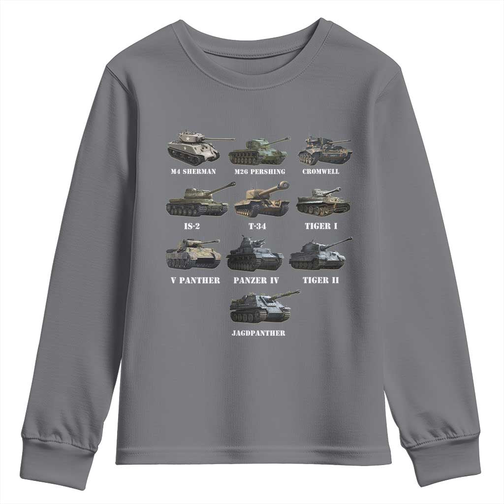 WW2 Tanks Youth Sweatshirt M4 Sherman Panzer IV Tiger II T-34 History Buff