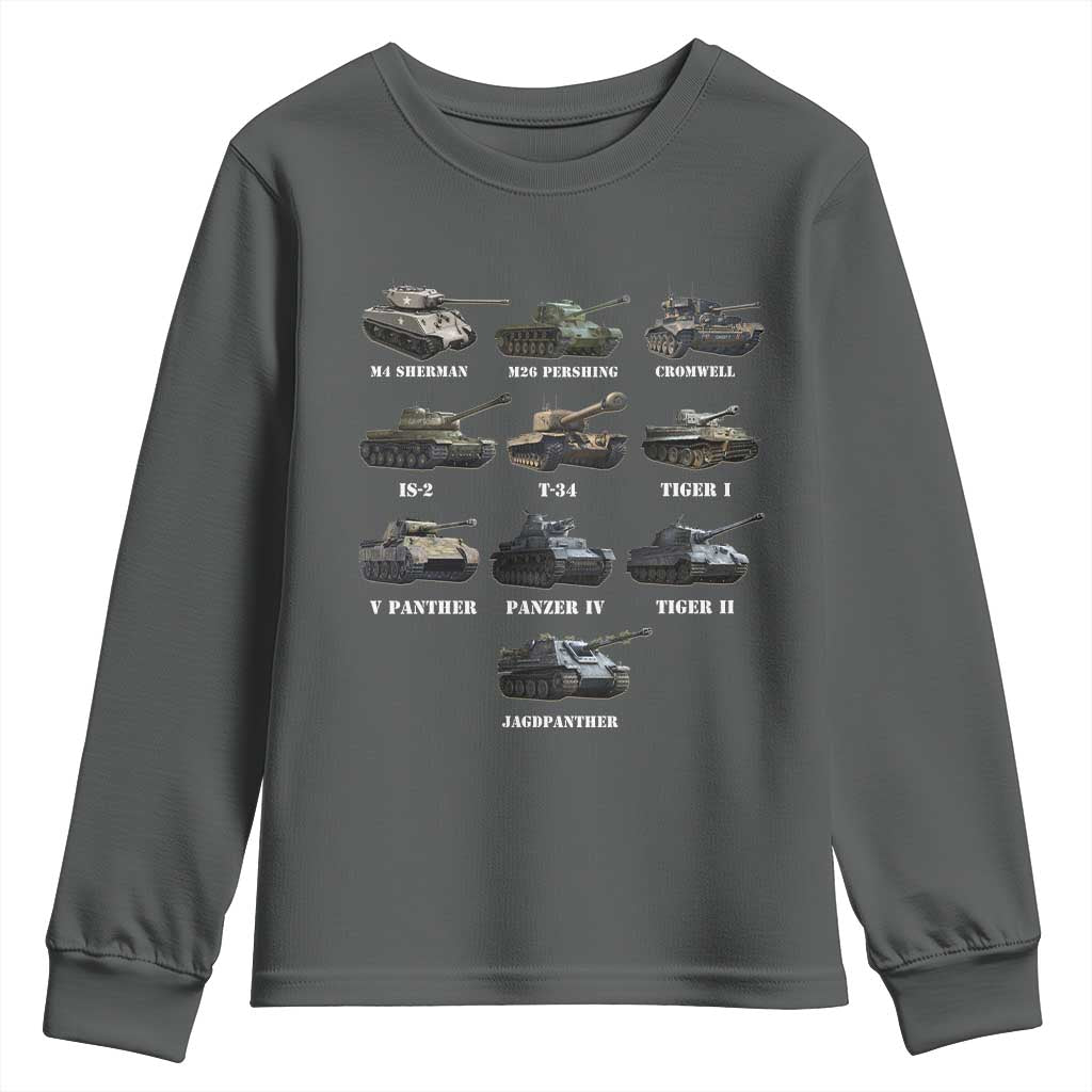 WW2 Tanks Youth Sweatshirt M4 Sherman Panzer IV Tiger II T-34 History Buff