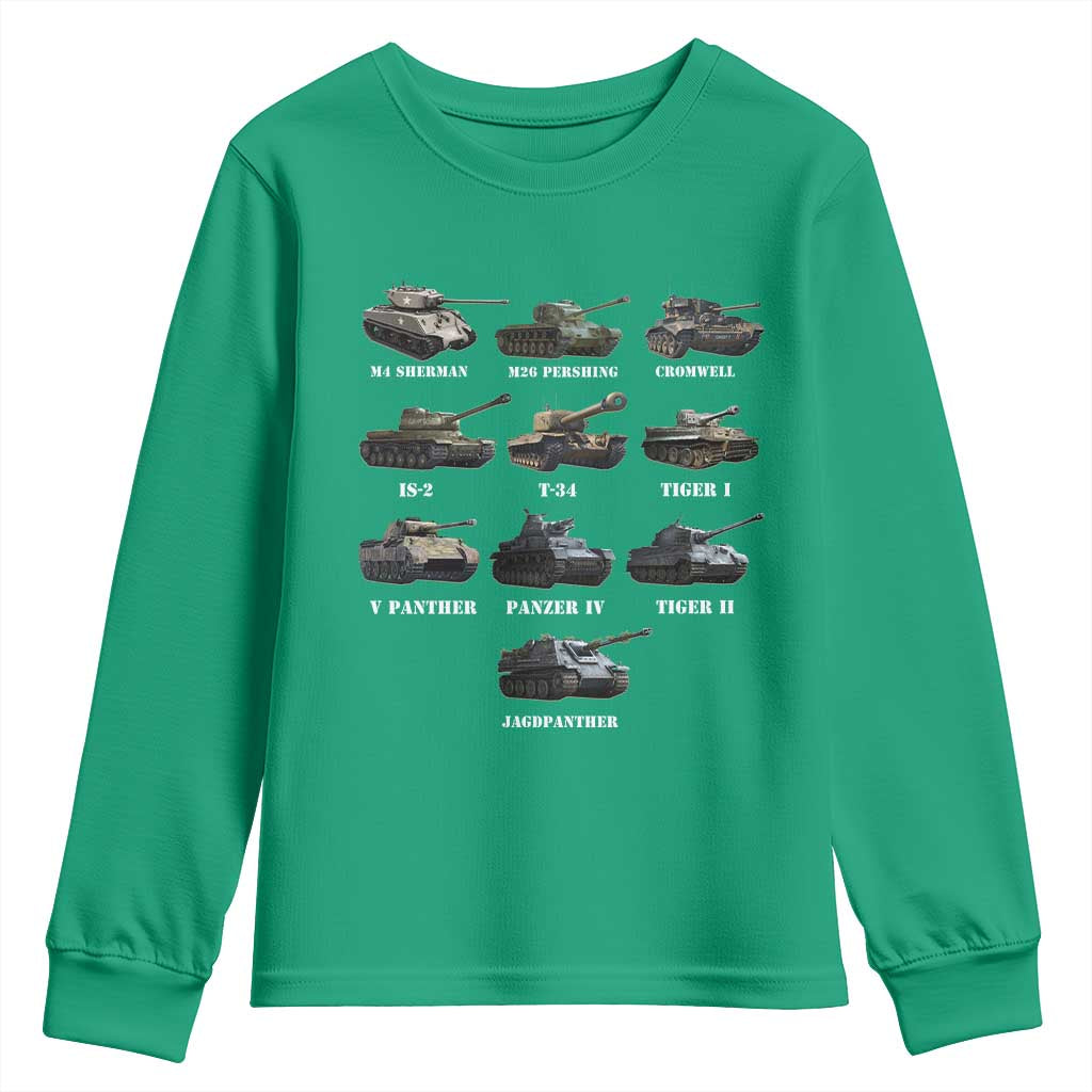 WW2 Tanks Youth Sweatshirt M4 Sherman Panzer IV Tiger II T-34 History Buff