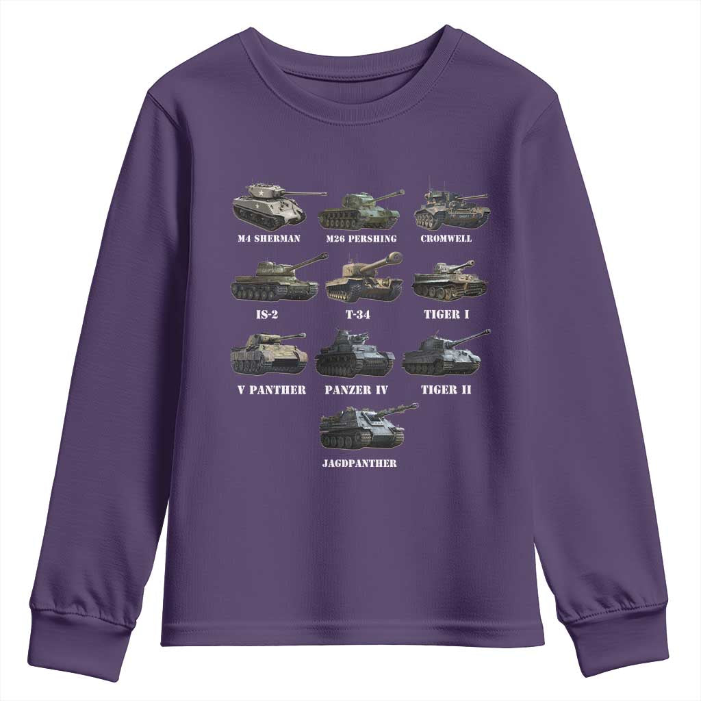 WW2 Tanks Youth Sweatshirt M4 Sherman Panzer IV Tiger II T-34 History Buff