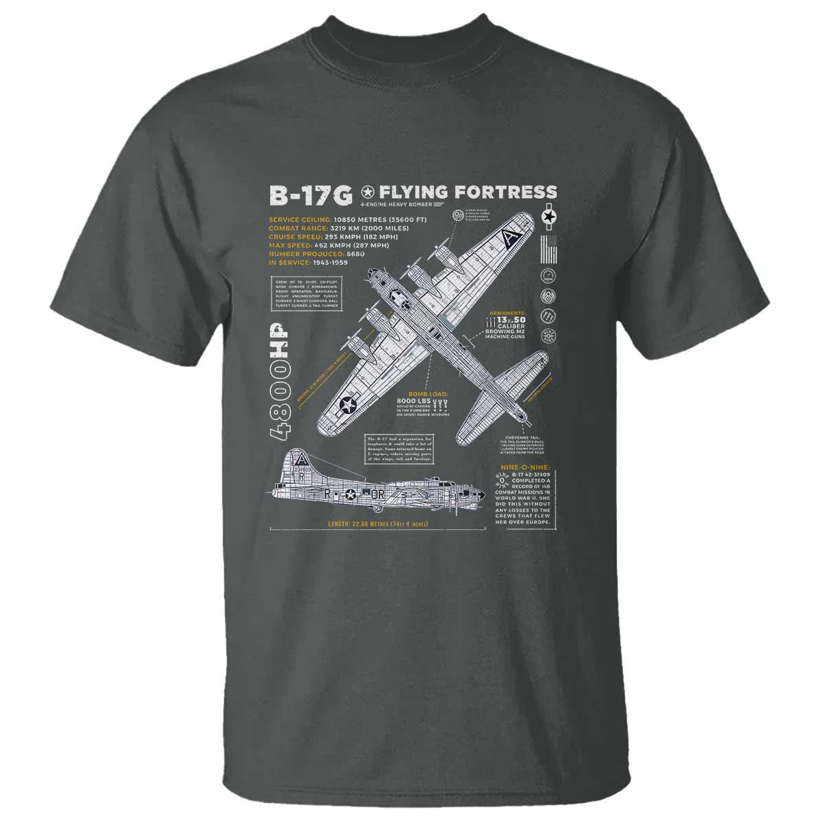 B-17 Flying Fortress T Shirt WW2 B-17G Bomber Vintage Aviation