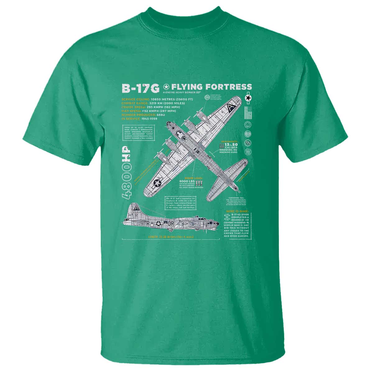 B-17 Flying Fortress T Shirt WW2 B-17G Bomber Vintage Aviation