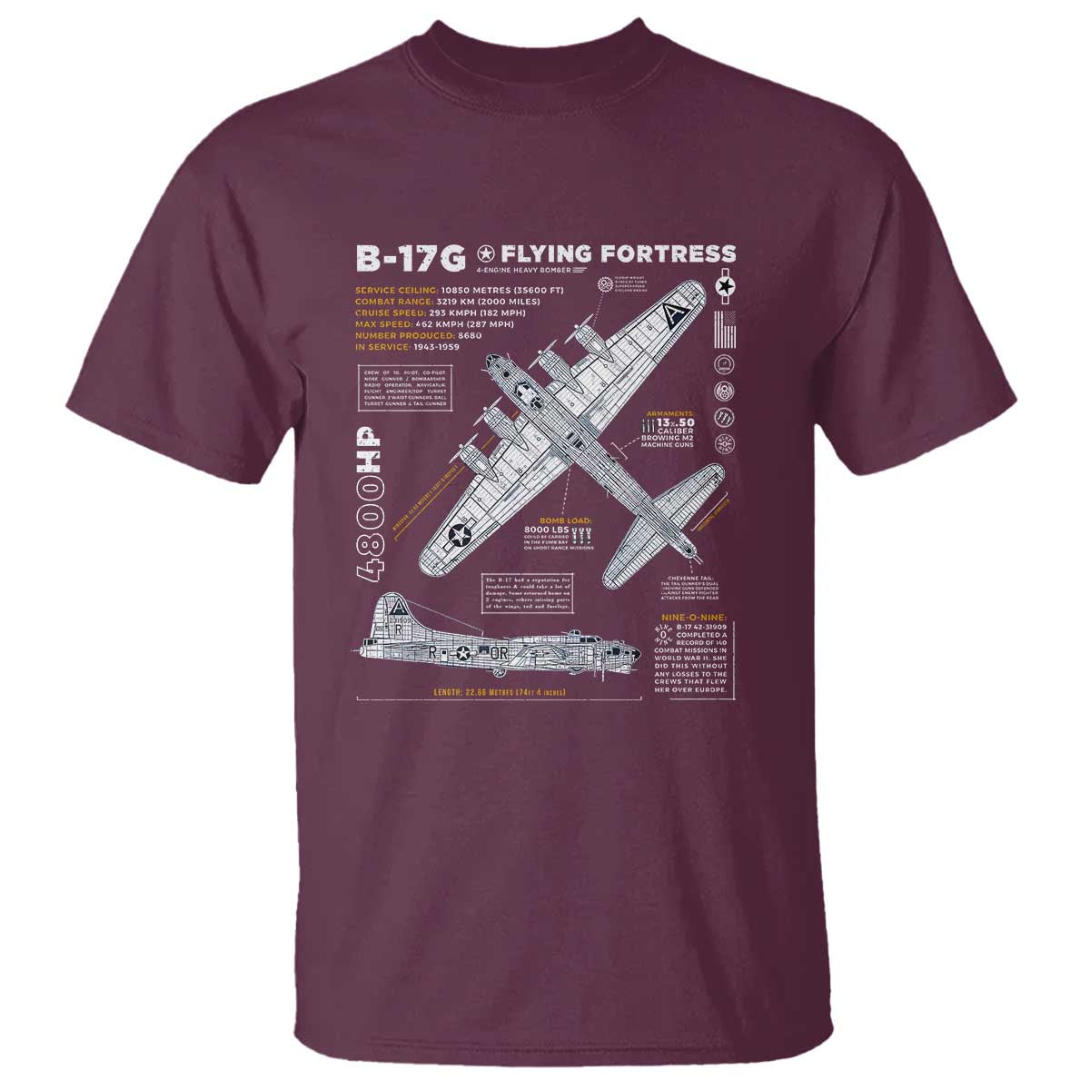 B-17 Flying Fortress T Shirt WW2 B-17G Bomber Vintage Aviation