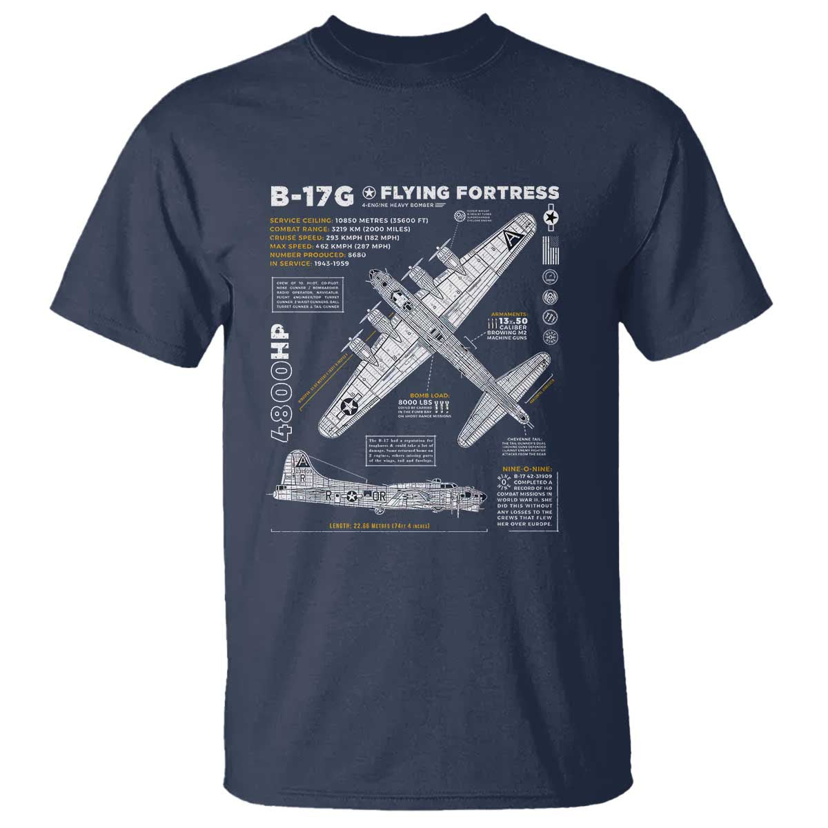 B-17 Flying Fortress T Shirt WW2 B-17G Bomber Vintage Aviation