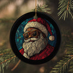 Cool African American Santa Melanin Claus Stained Glass Effect Printed Christmas Ornament Festive Xmas Tree Decor