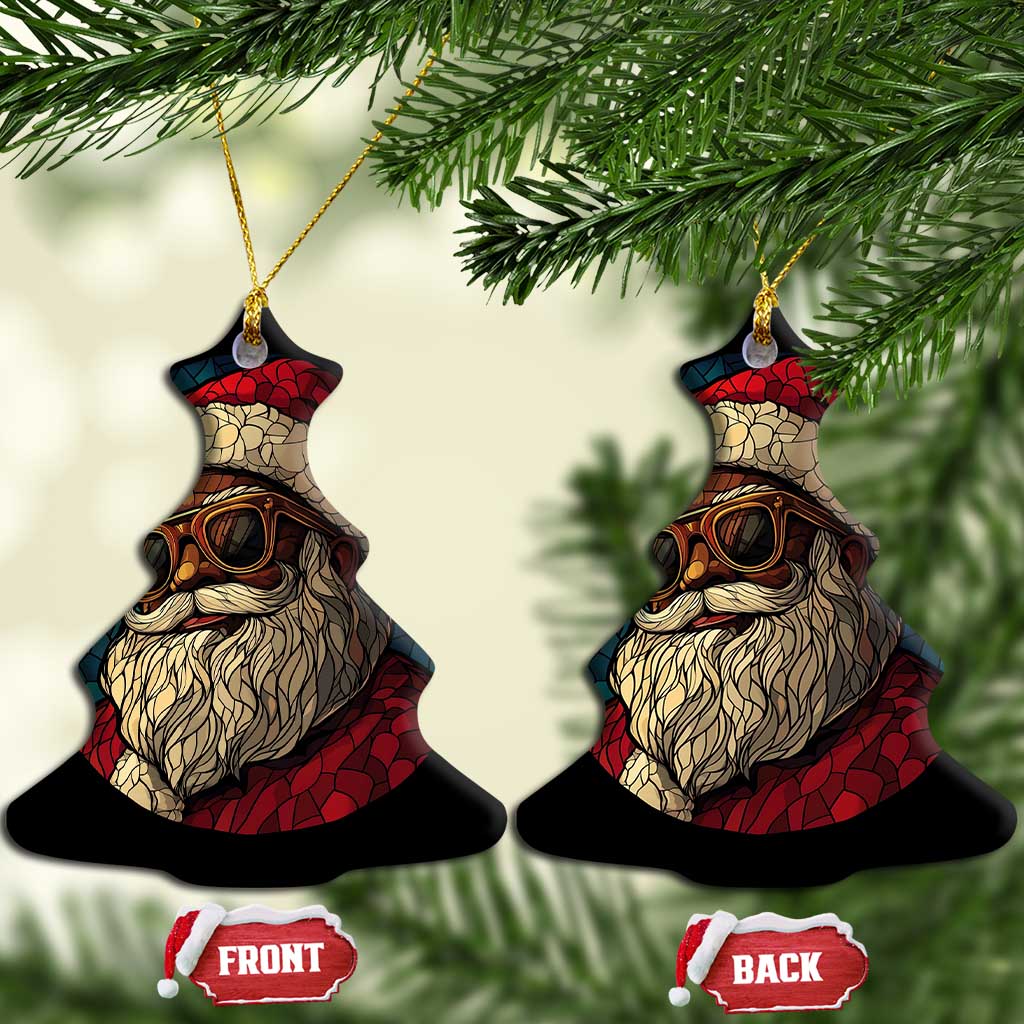 Cool African American Santa Melanin Claus Stained Glass Effect Printed Christmas Ornament Festive Xmas Tree Decor