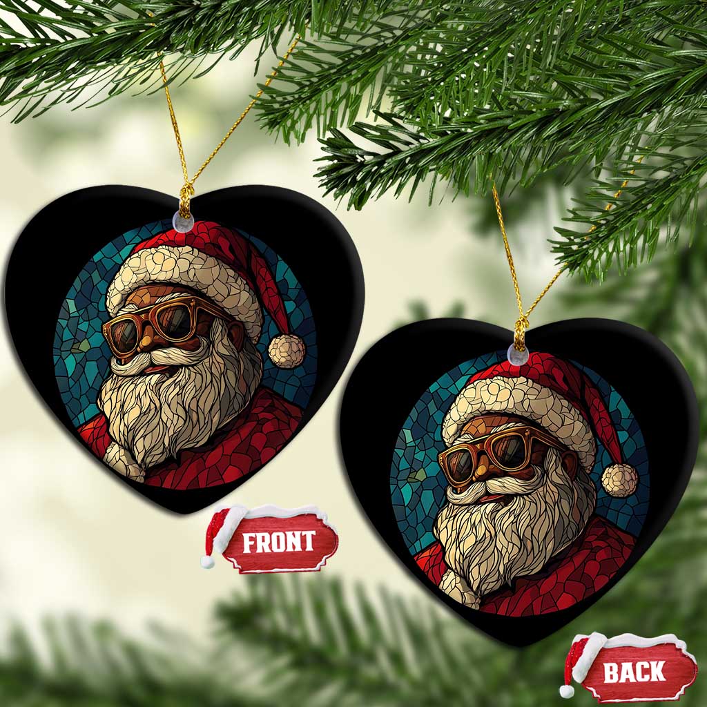 Cool African American Santa Melanin Claus Stained Glass Effect Printed Christmas Ornament Festive Xmas Tree Decor