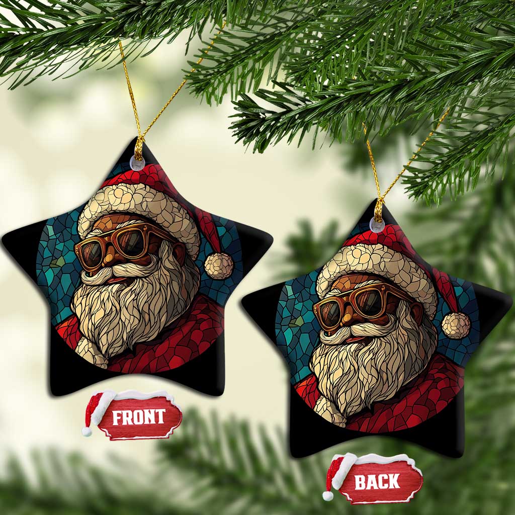 Cool African American Santa Melanin Claus Stained Glass Effect Printed Christmas Ornament Festive Xmas Tree Decor