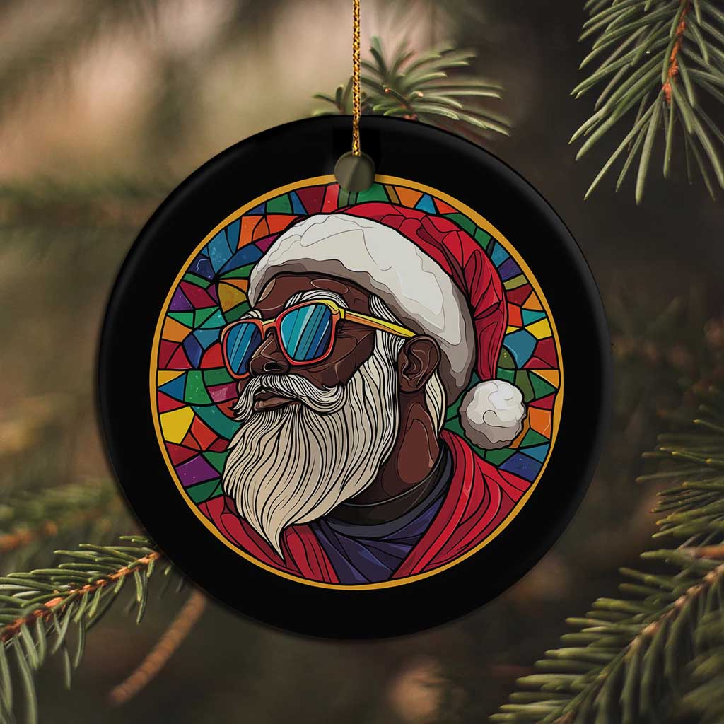 Cool African American Santa Melanin Claus Stained Glass Effect Printed Christmas Ornament Melanin Claus Festive Xmas Tree
