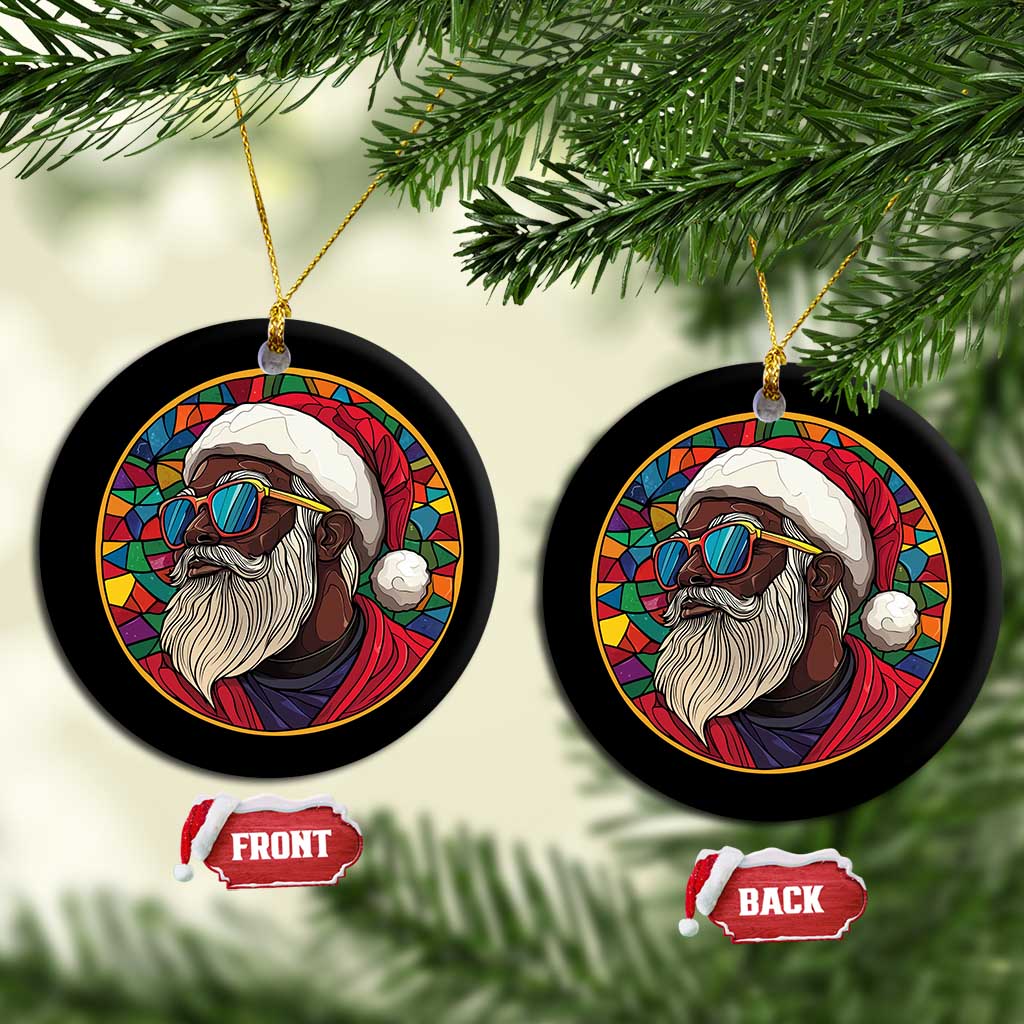 Cool African American Santa Melanin Claus Stained Glass Effect Printed Christmas Ornament Melanin Claus Festive Xmas Tree