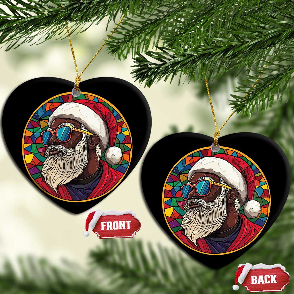 Cool African American Santa Melanin Claus Stained Glass Effect Printed Christmas Ornament Melanin Claus Festive Xmas Tree