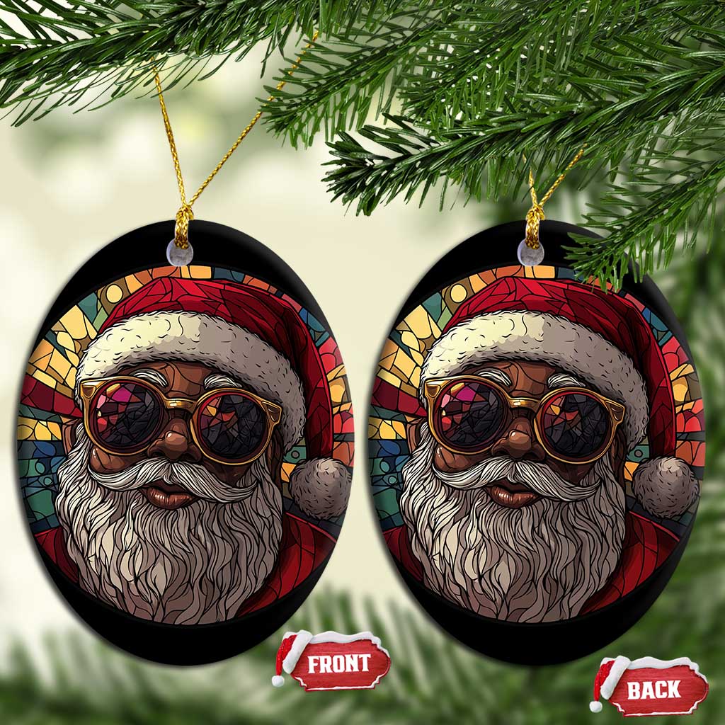 African American Santa Melanin Claus Stained Glass Effect Printed Christmas Ornament Melanin Claus Festive Xmas Tree