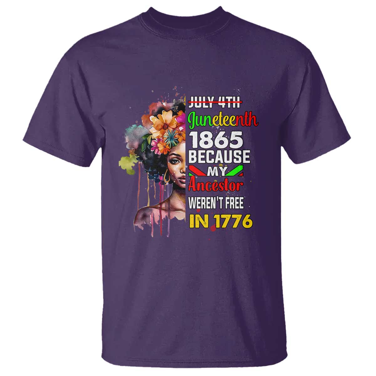Juneteenth 1865 T Shirt Because My Ancestor Weren't Free In 1776 Afro Black Woman