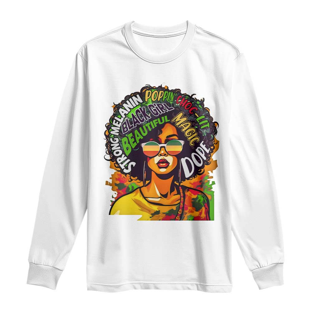 Afro Black Queen Magic Long Sleeve Shirt Beautiful Strong Melanin Poppin' Choc-lit Dope