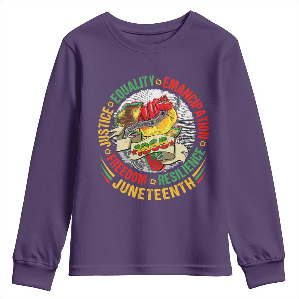 Juneteenth 1865 Youth Long Sleeve Shirt Freedom Justice Equality Emancipation Resilience Independence Day