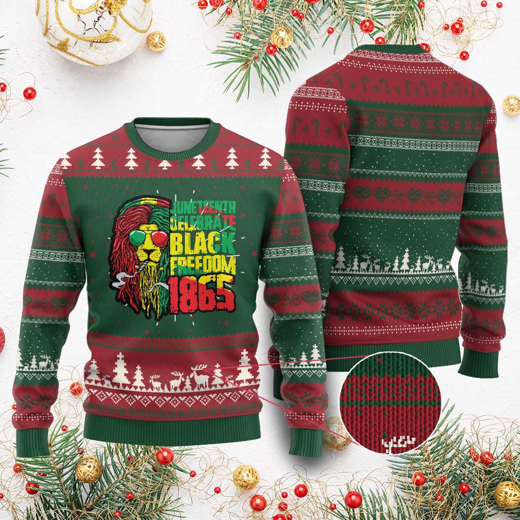 Juneteenth Knit Sweatshirt Celebrate Black Freedom 1865 Dope Dreadlocks Lion Locs Rasta Hair