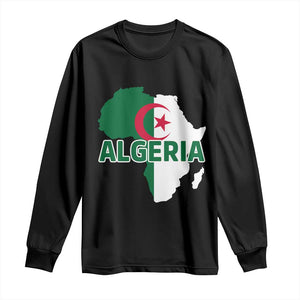 Algeria Algerian Pride Map of Africa Heritage Graphic Long Sleeve Shirt Patriotic North African Roots National Flag