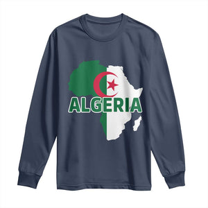 Algeria Algerian Pride Map of Africa Heritage Graphic Long Sleeve Shirt Patriotic North African Roots National Flag
