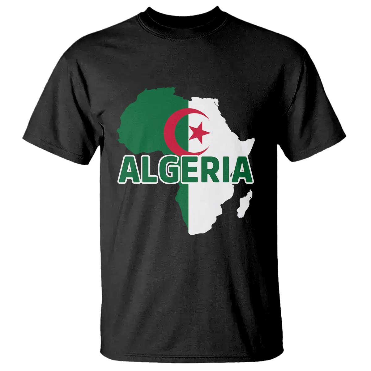 Algeria Algerian Pride Map of Africa Heritage Graphic T Shirt Patriotic North African Roots National Flag
