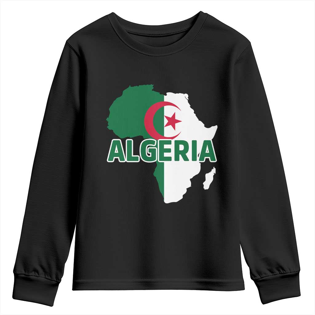 Algeria Algerian Pride Map of Africa Heritage Graphic Youth Sweatshirt Patriotic North African Roots National Flag