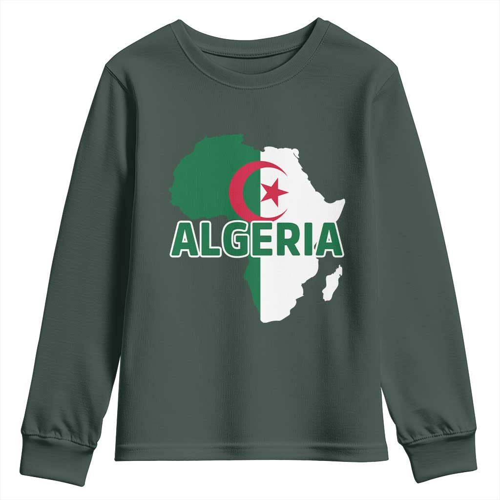 Algeria Algerian Pride Map of Africa Heritage Graphic Youth Sweatshirt Patriotic North African Roots National Flag