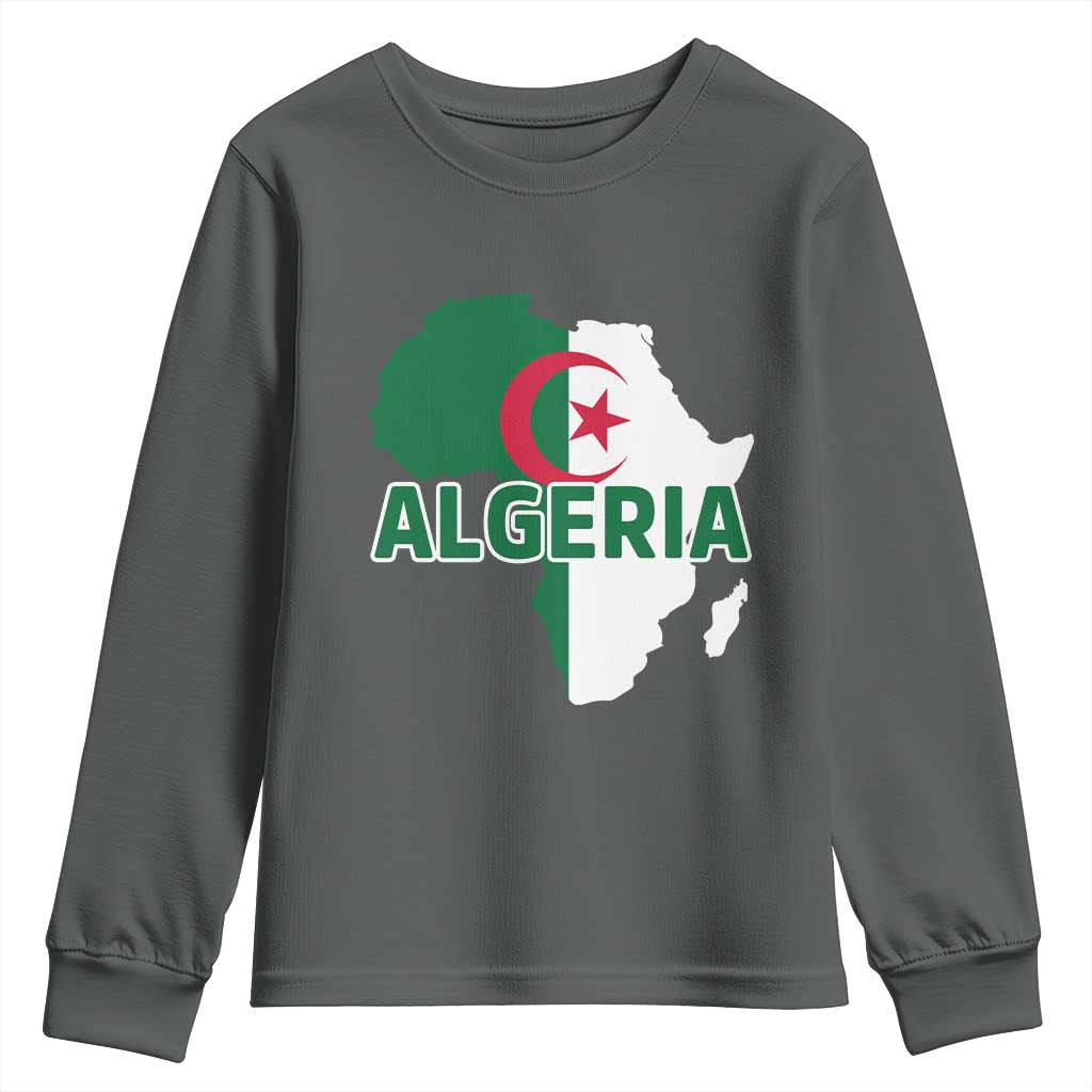 Algeria Algerian Pride Map of Africa Heritage Graphic Youth Sweatshirt Patriotic North African Roots National Flag