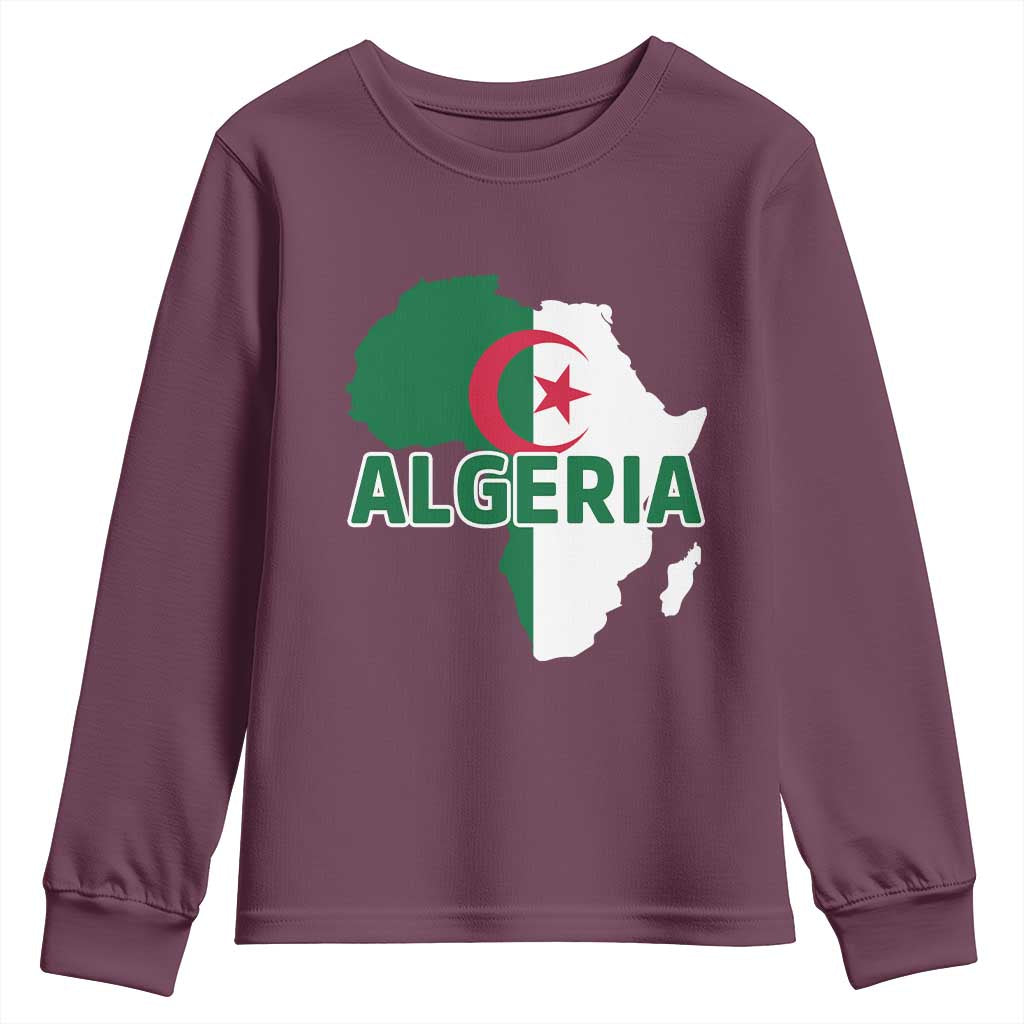 Algeria Algerian Pride Map of Africa Heritage Graphic Youth Sweatshirt Patriotic North African Roots National Flag