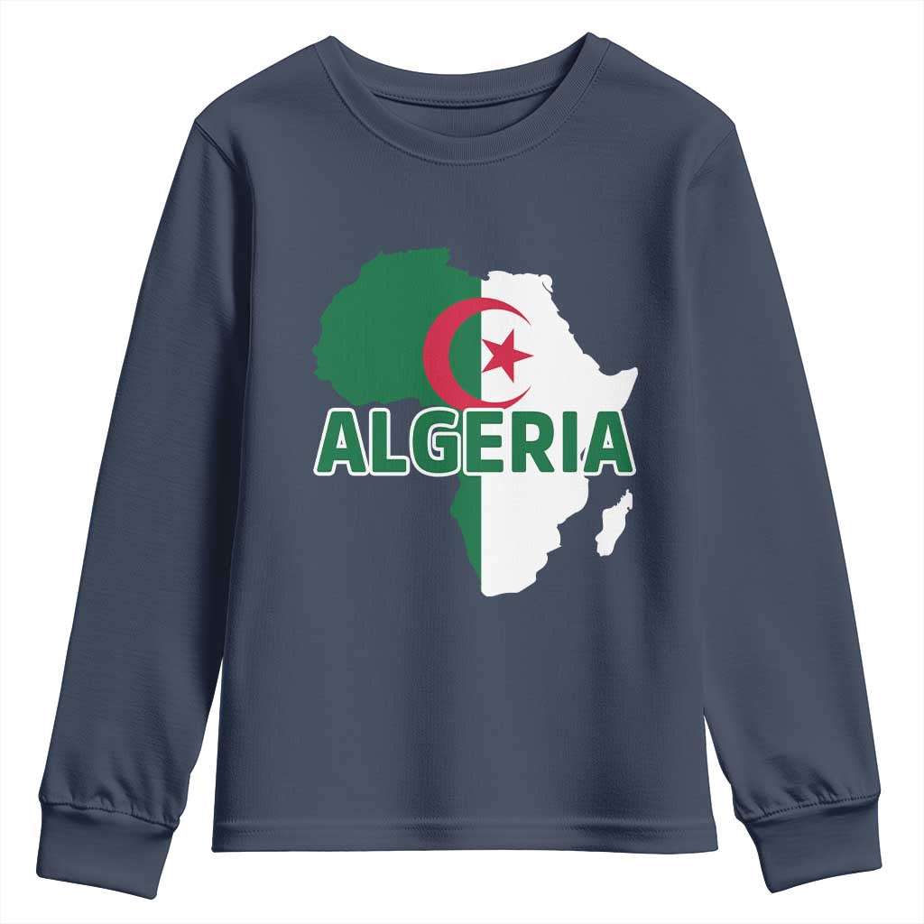 Algeria Algerian Pride Map of Africa Heritage Graphic Youth Sweatshirt Patriotic North African Roots National Flag
