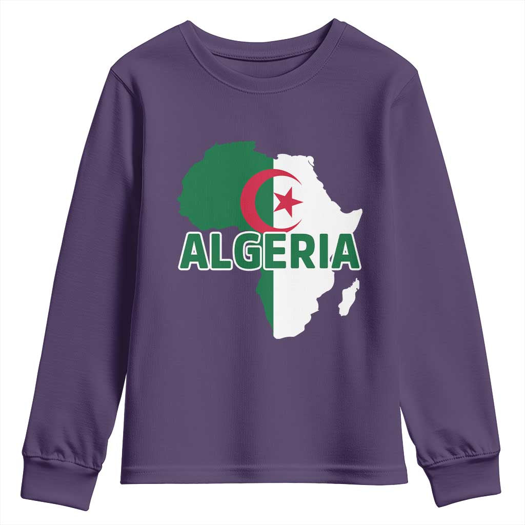 Algeria Algerian Pride Map of Africa Heritage Graphic Youth Sweatshirt Patriotic North African Roots National Flag