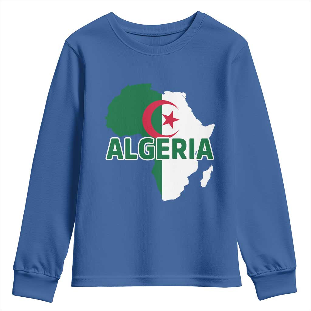 Algeria Algerian Pride Map of Africa Heritage Graphic Youth Sweatshirt Patriotic North African Roots National Flag