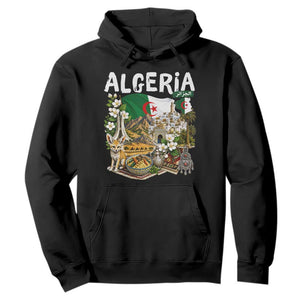 Algeria Algerian Culture and Landmarks Collage Graphic Hoodie Proud Fennec Fox Heritage and Arabic Calligraphy