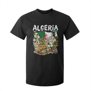 Algeria Algerian Culture and Landmarks Collage Graphic T Shirt For Kid Proud Fennec Fox Heritage and Arabic Calligraphy