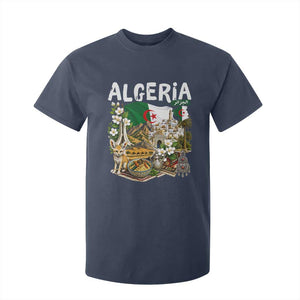 Algeria Algerian Culture and Landmarks Collage Graphic T Shirt For Kid Proud Fennec Fox Heritage and Arabic Calligraphy