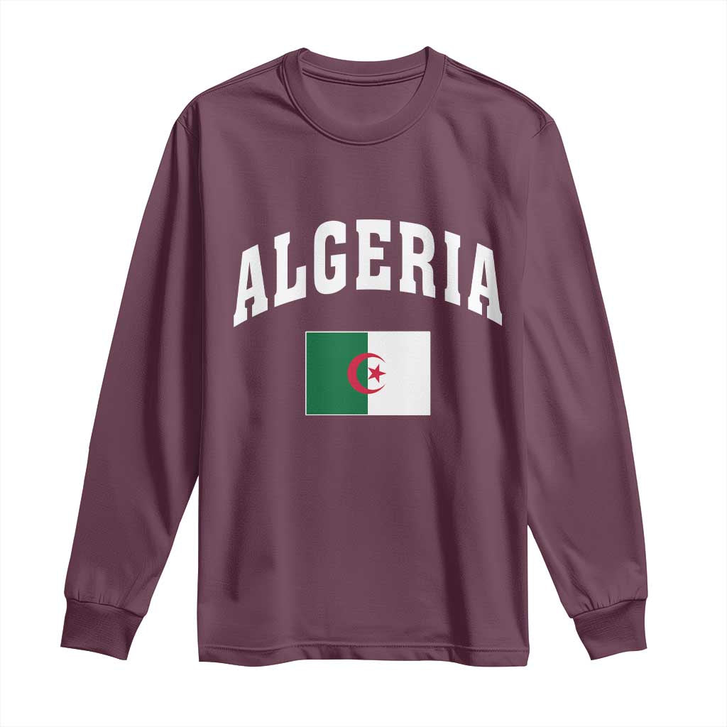 Classic Algeria Varsity Athletic Style Long Sleeve Shirt Proud Patriotic Algerian Flag