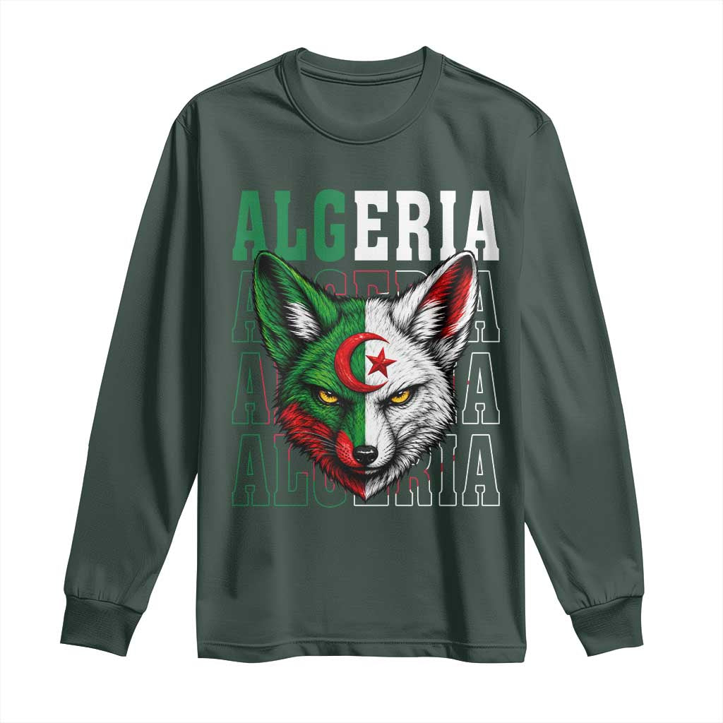 Algerian Fennec Fox Face Algeria National Flag Graphic Long Sleeve Shirt Proud North African Desert Animal