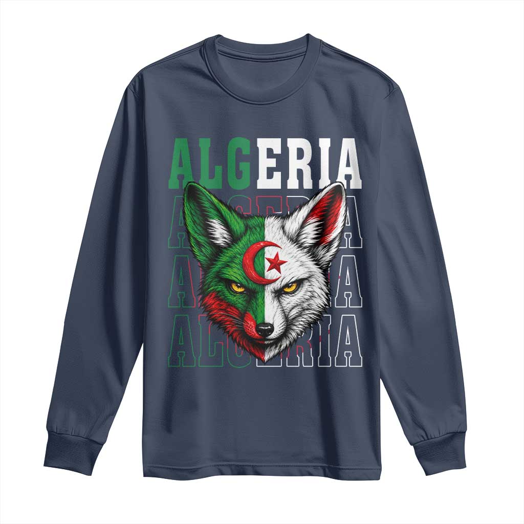 Algerian Fennec Fox Face Algeria National Flag Graphic Long Sleeve Shirt Proud North African Desert Animal