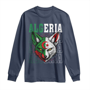 Algerian Fennec Fox Face Algeria National Flag Graphic Long Sleeve Shirt Proud North African Desert Animal