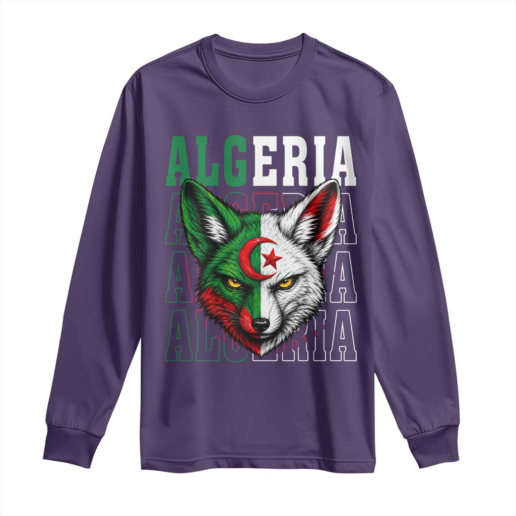 Algerian Fennec Fox Face Algeria National Flag Graphic Long Sleeve Shirt Proud North African Desert Animal