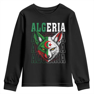 Algerian Fennec Fox Face Algeria National Flag Graphic Youth Sweatshirt Proud North African Desert Animal