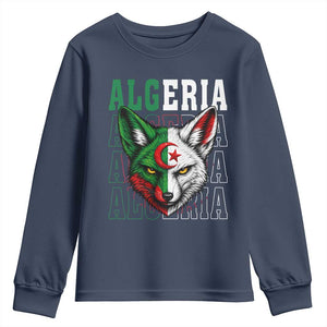 Algerian Fennec Fox Face Algeria National Flag Graphic Youth Sweatshirt Proud North African Desert Animal